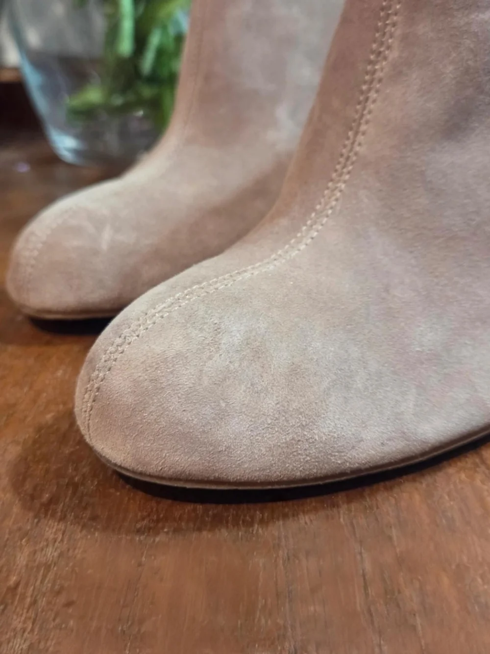 Anne Klein Ankle Booties Taupe Suede Wedge Heels Zip Tassel Womens 7.5 Torny